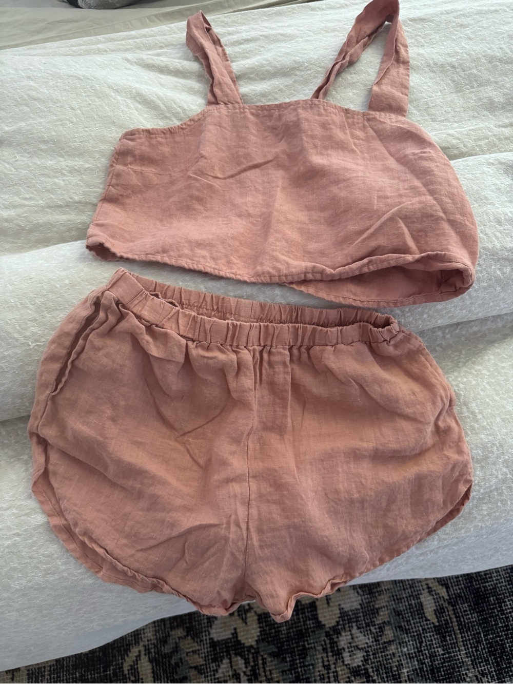 Vitamin A Tallow Linen Crop Top and Shorts Set in Desert
